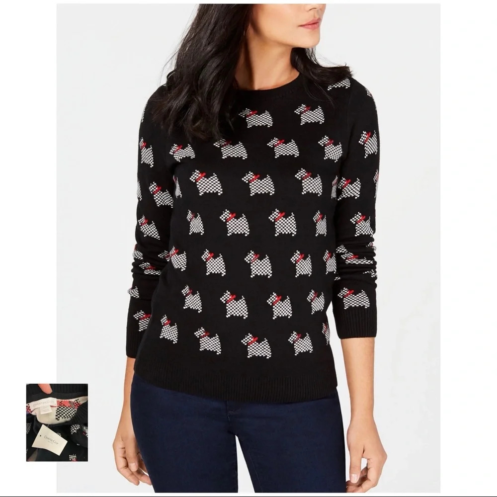 CHARTER CLUB NWT Black Puppy Patterned Sweater